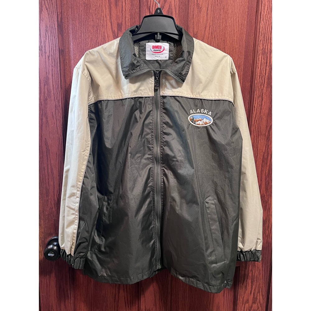 DIMCO Alaska Souvenir Jacket Windbreaker Embroidered Patch Olive & Beige Size M